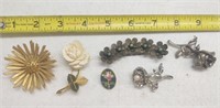 5 Beautiful Flower Themed Brooches & 1 Pin