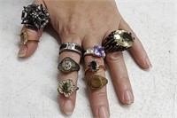 9 Beautiful Costume Jewelry Rings Various Sizes
