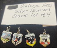 Vintage 800 Silver / Enamel Charms Lot of 4