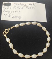 Vintage 14k Gold Filled Pearl Bracelet 7 1/2" Long