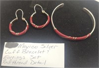Mexico Silver Cuff Bracelet & Earrings Set