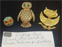 Super Cute Lot of 3 Vintage Owl Brooches