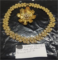Vintage Rhinestone Gold Tone Necklace & Brooch Lot