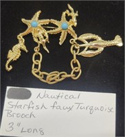 Beautiful Nautical Starfish Faux Turquoise Brooch