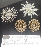 Lot of 3 Beautiful Vintage Rhinestone Jewelry