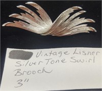 Vintage Lisner Silver Tone Swirl Brooch