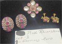 Beautiful Vintage Lot of 3 Pink Rhinestone Jewelry