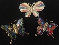 Lot of 3 Beautiful Vintage Butterfly Brooches