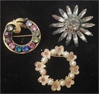 Lot of 3 Beautiful Vintage Brooches
