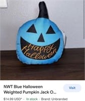 Blue Weighted Pumpkin Jack O Lantern Door Stop