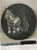 Slate Horse Working Shire Pulling Plough Vintage
