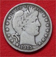 1915 D Barber Silver Half Dollar