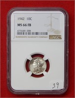 1942 Mercury Silver Dime NGC MS66 FB