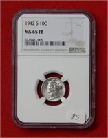 1942 S Mercury Silver Dime NGC MS65 FB