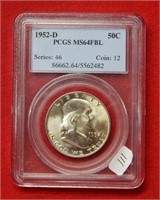 1952 D Franklin Silver Half Dollar PCGS MS64FBL