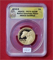 2012 S Sacagawea Golden Dollar ANACS PR70 DCAM