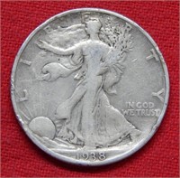 1938D Walking Liberty Silver 1/2 Dollar - Rim Nick