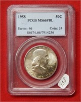 1958 Franklin Silver Half Dollar PCGS MS66 FBL