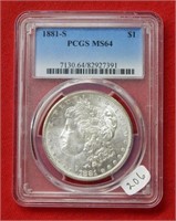 1881 S Morgan Silver Dollar PCGS MS64