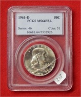 1961 D Franklin Silver Half Dollar PCGS MS64 FBL