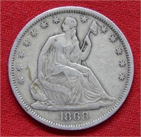 1868 S Seated Liberty Silver Half Dollar