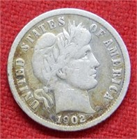 1902 S Barber Silver Dime