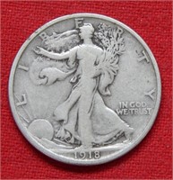 1918 D Walking Liberty Silver Half Dollar