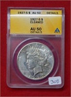 1927S Peace Silver Dollar ANACS AU50 Details Clean