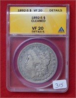 1892 S Morgan Silver Dollar ANACS VF20 Details