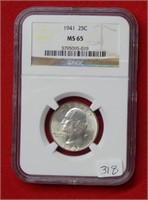 1941 Washington Silver Quarter NGC MS65