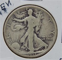 1917 D REV Walking Liberty Silver Half Dollar