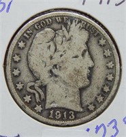 1913 S Barber Silver Half Dollar