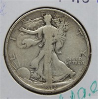 1918 D Walking Liberty Silver Half Dollar