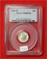 1941 D Mercury Silver Dime PCGS MS66 FB