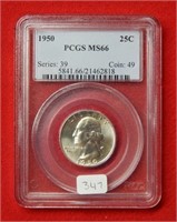 1950 Washington Silver Quarter PCGS MS66