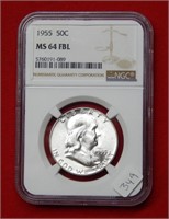 1955 Franklin Silver Half Dollar NGC MS64 FBL