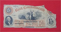1872 $5 Bank of Commonwealth Note