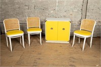 MCM Cabinet and 3 Thonet Wicker Chairs