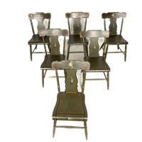 Six Green Painted Plank Bottom Chairs