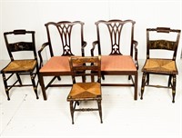 Pair of Chippendale Style Chairs and 3 Others