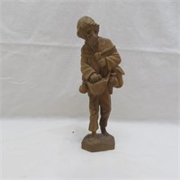 Man Traveler / Hobo Carved Wood Figure Statue