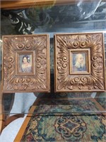 Oil looking painting in ornate carved wood frame