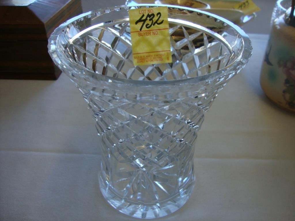 Corset shaped cut glass vase, 6".