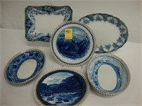 Six TOC blue and white serving dishes, 11" and