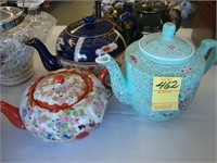 Four floral ironstone teapots, 2 Oriental, 2