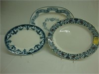 Three floral ironstone platters, the largest