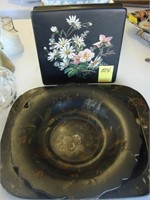 Two 19th century floral paper mache trays along