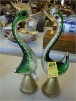 Pair of mid-century Murano art glass birds, 13".