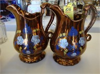 3 hand painted 19th century copper luster jugs.