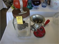 1940’s hand crank glass butter churn along with a